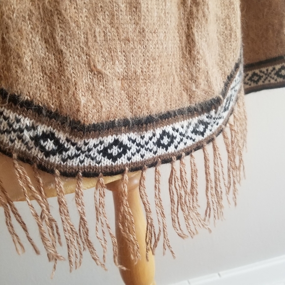 Bolivian hand made 100% wool long sleeve lace-up v-neck sweater blouse small/med - Picture 10 of 10